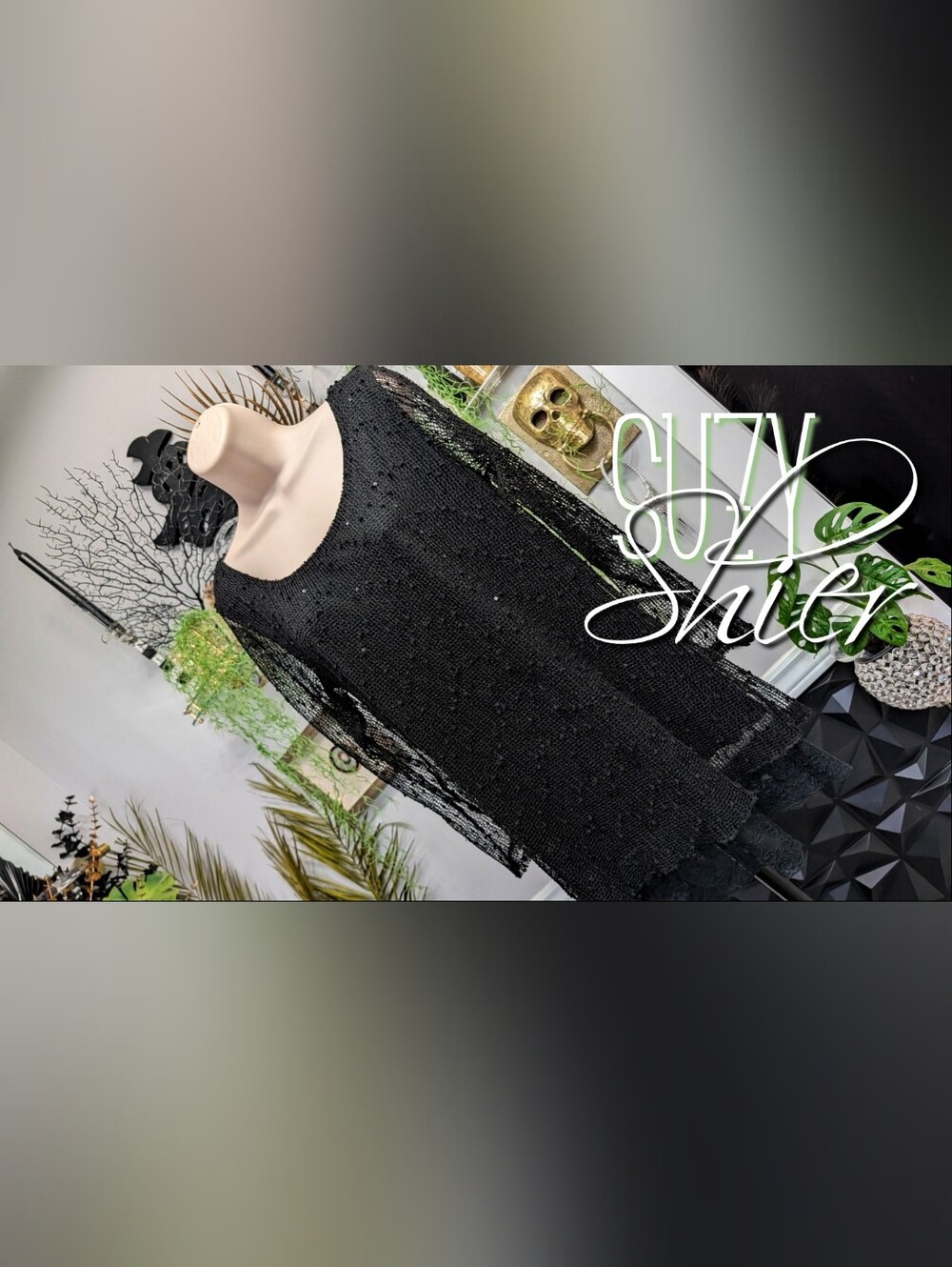 Suzy Shier Black Mesh & Lace Blouse Top MD